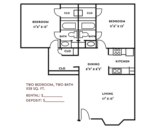 Plan C 928 Sq. Ft. 7979 Westheimer Apartments Houston