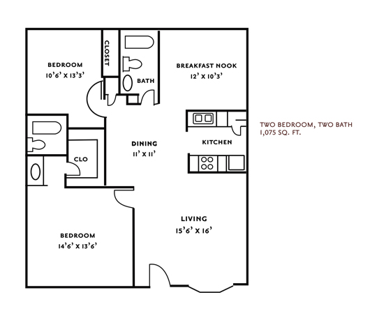 Plan D 1,075 Sq. Ft. 7979 Westheimer Apartments